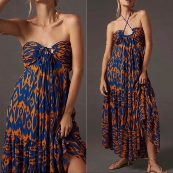 ANTHROPOLOGIE Verb Pallahvi Singhee CUT OUT Tropical Halter Maxi Dress SZ MED - Picture 8 of 9